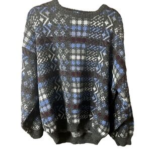 A. Gold & Sons Grey Blue Maroon Geometric Crewneck Sweater Sz XL Oversized
